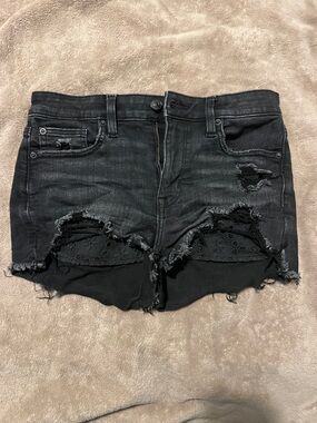 American Eagle Outfitters Black Distressed Denim Shorts with Lace Insets